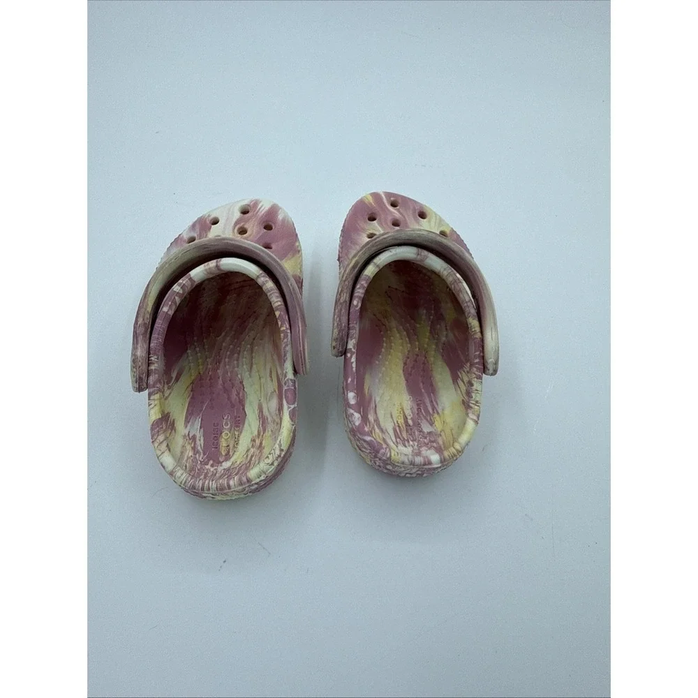 Crocs Classic Glow in the Dark Marbled Casual Clogs T Size C5 Pink & Yellow
